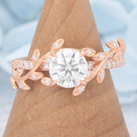 Unique Matte Finish Round Cut Moissanite Engagement Ring